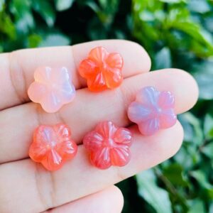 Pink Red Candy Agate Flower: Carved Pink Crystal Bead (13-16mm) Sichuan, China