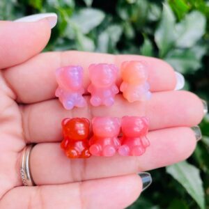Pink Red Candy Agate Crystal Bear: Carved Gemstone Bead (13mm) Sichuan, China