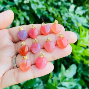Pink Red Orange Agate Crystal Heart Charm: Polished Red Gemstone From Sichuan, China