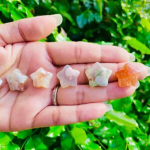 Polished Flower Agate Star Crystal: Mini Carved Gemstone (15-22mm)
