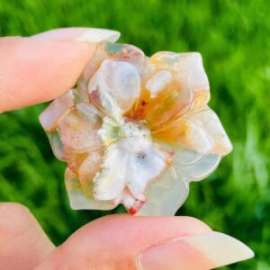 Sakura Flower Agate Crystal Carving: White & Pink Gemstone