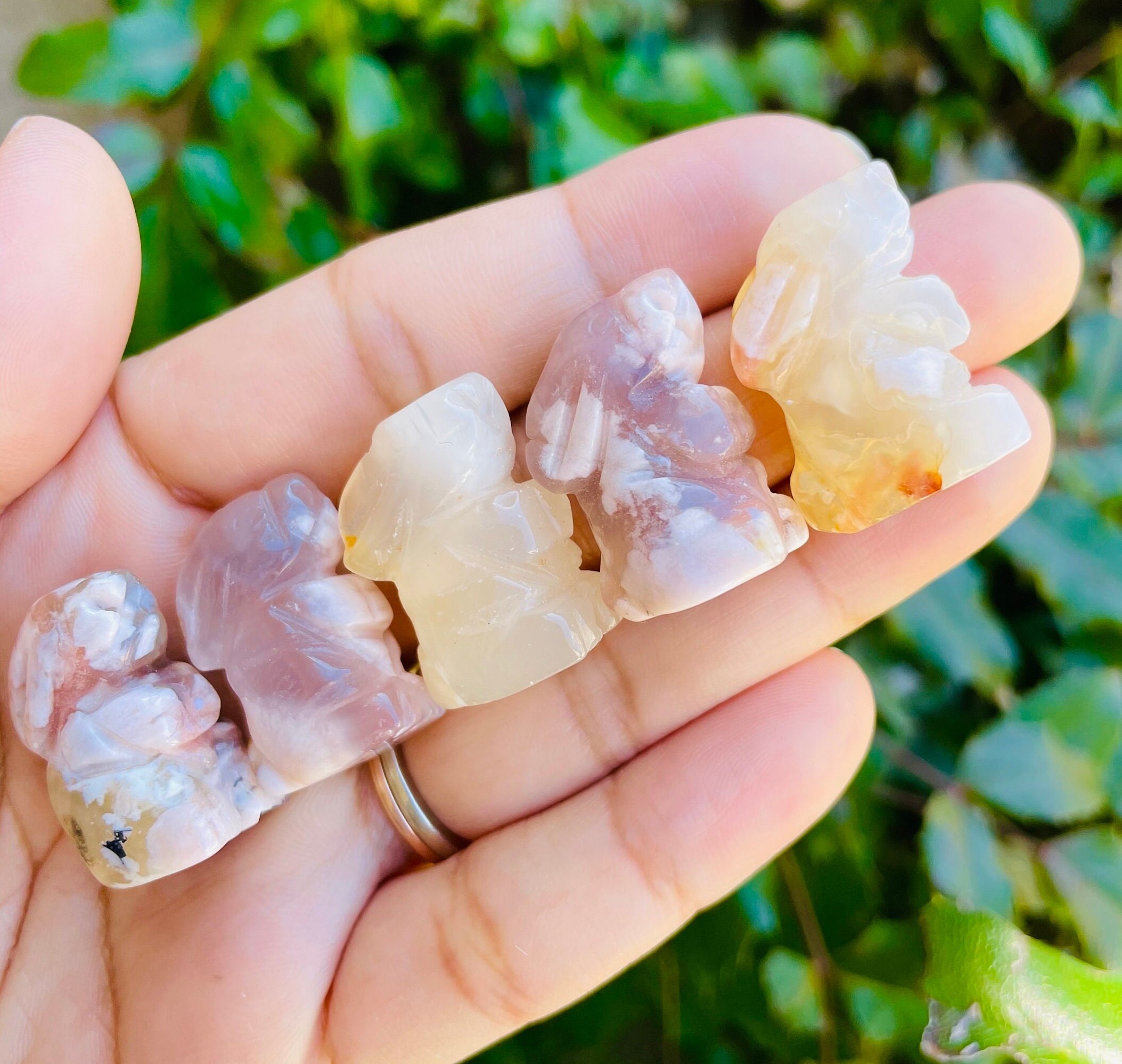 Tiny Flower Agate Crystal Bunny: Polished Carved Gemstone (15-30mm)
