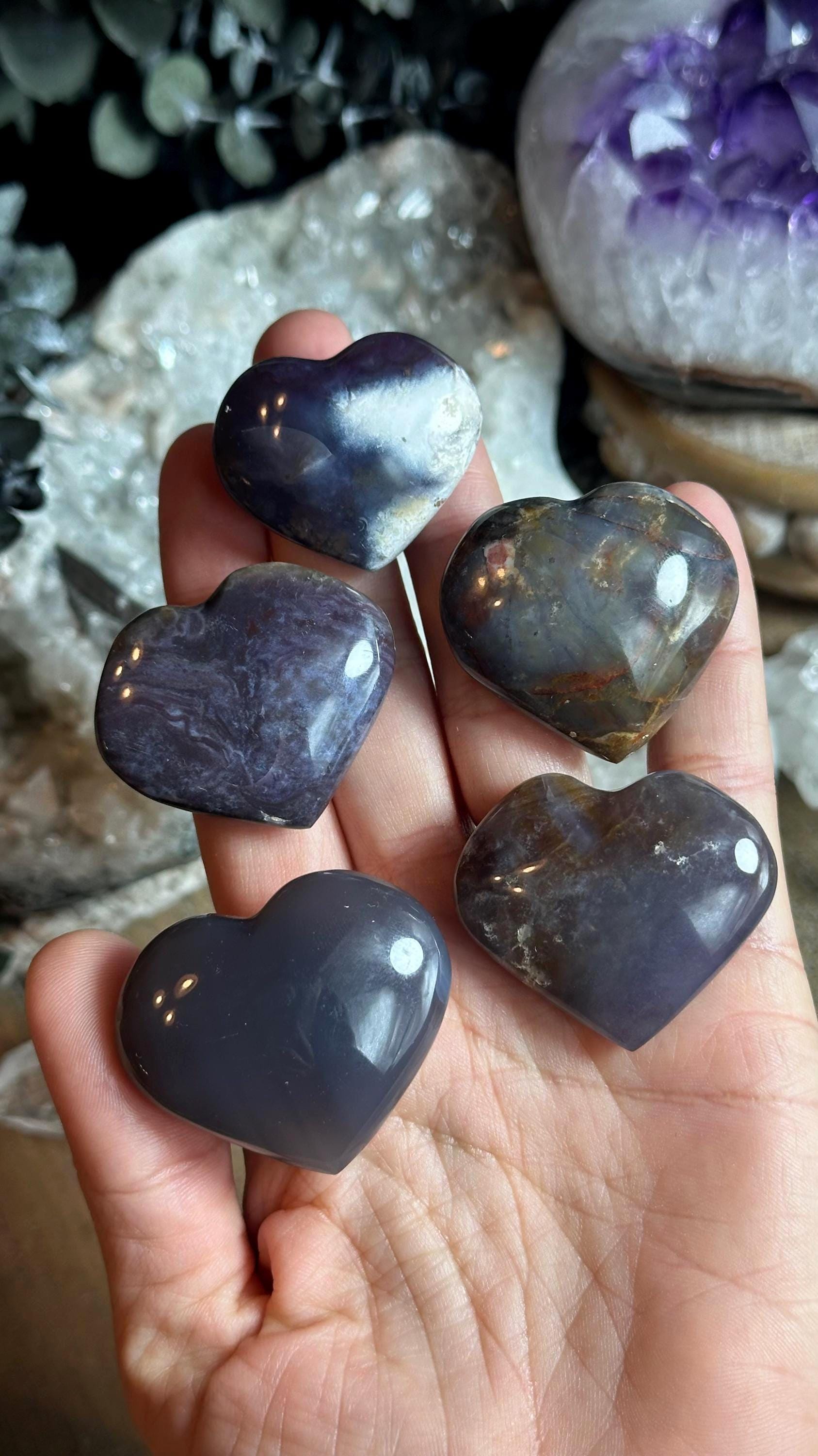 Violet Agate Heart, Rare Protection Stone