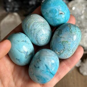 Blue Plume Agate Tumbled Stone: Color Enhanced Snow Agate