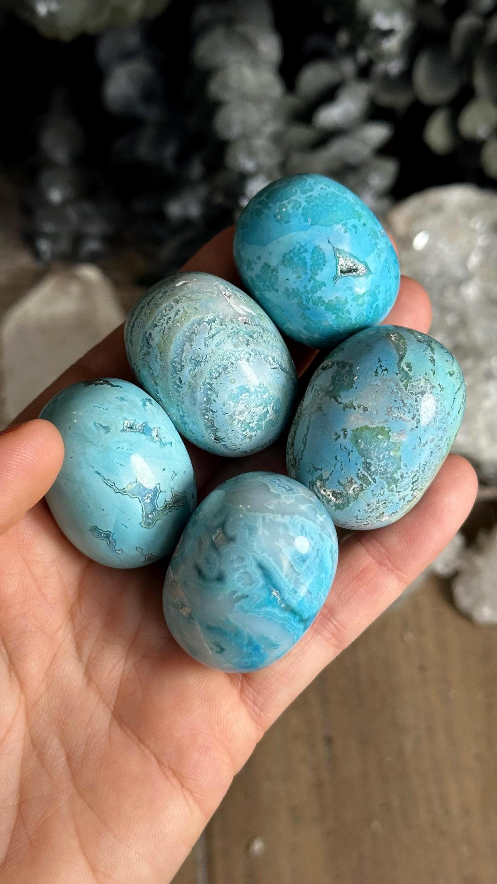 Blue Plume Agate Tumbled Stone: Color Enhanced Snow Agate