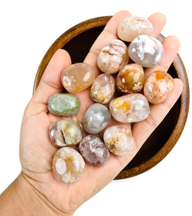 Tumbled Flower Agate Stone: Polished Cherry Blossom Crystal