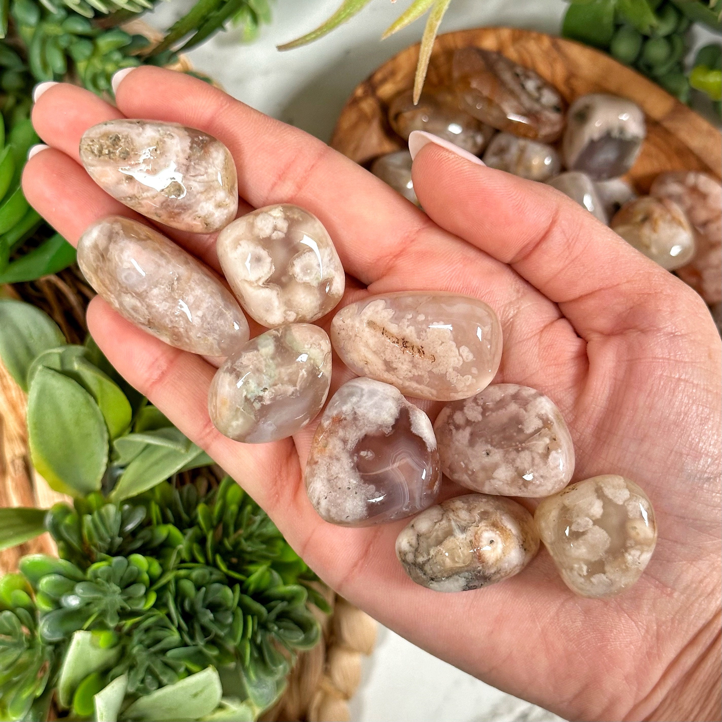 Flower Agate Tumble | S, L | - No. 313 (polished Pink Crystal Pocket Stone, All Chakras, Growth)