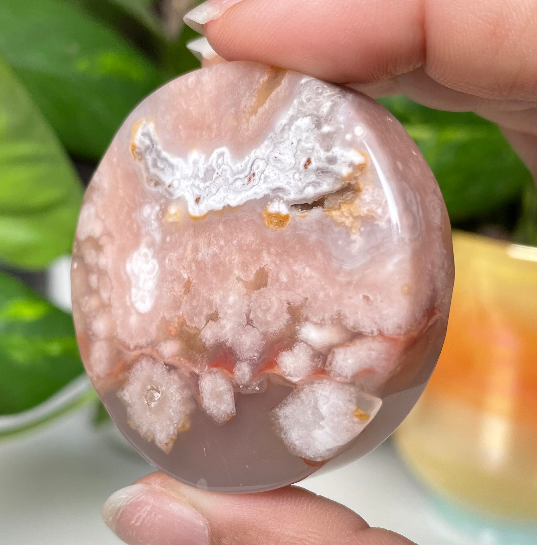 Pink Flower Agate Slab: Tumbled Crystal Slice (65g)