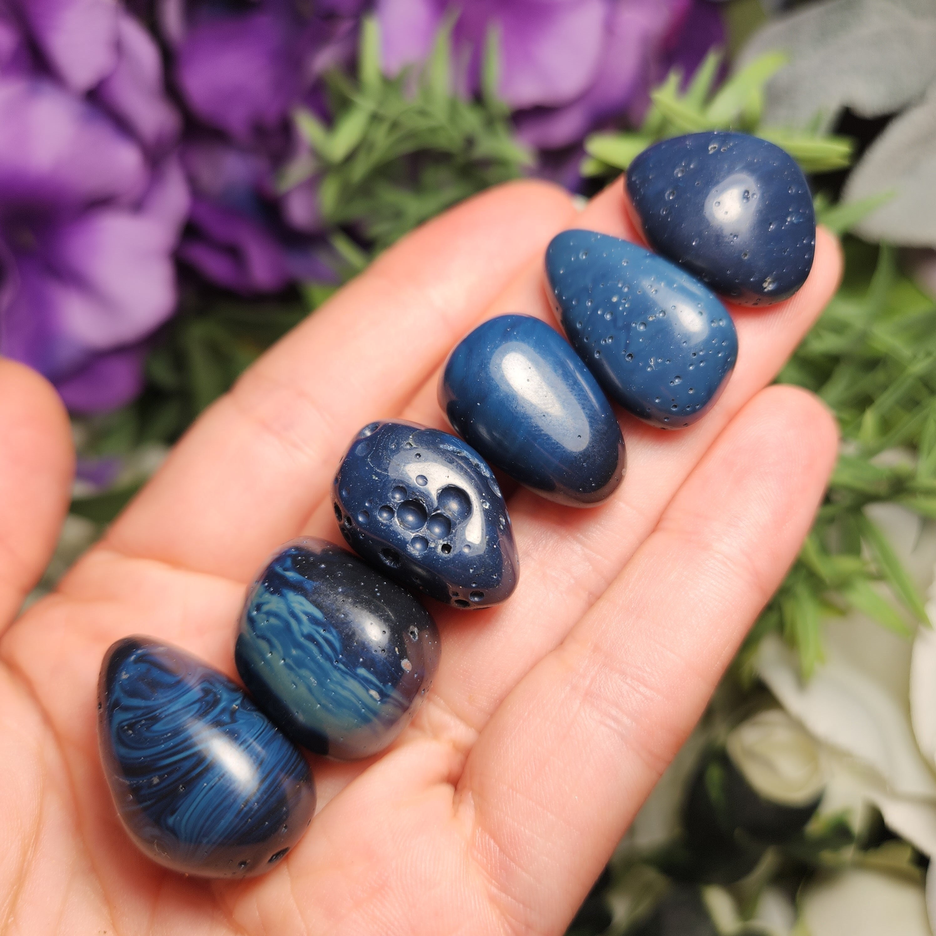 Polished Sieber Agate Crystal: Tumbled Blue Agate Stone