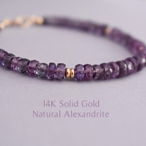 14K Solid Gold Alexandrite Bracelet - Natural Alexandrite Solid Gold Bracelet - June Birthstone Bracelet - June Birthday - Alexandrite Gifts