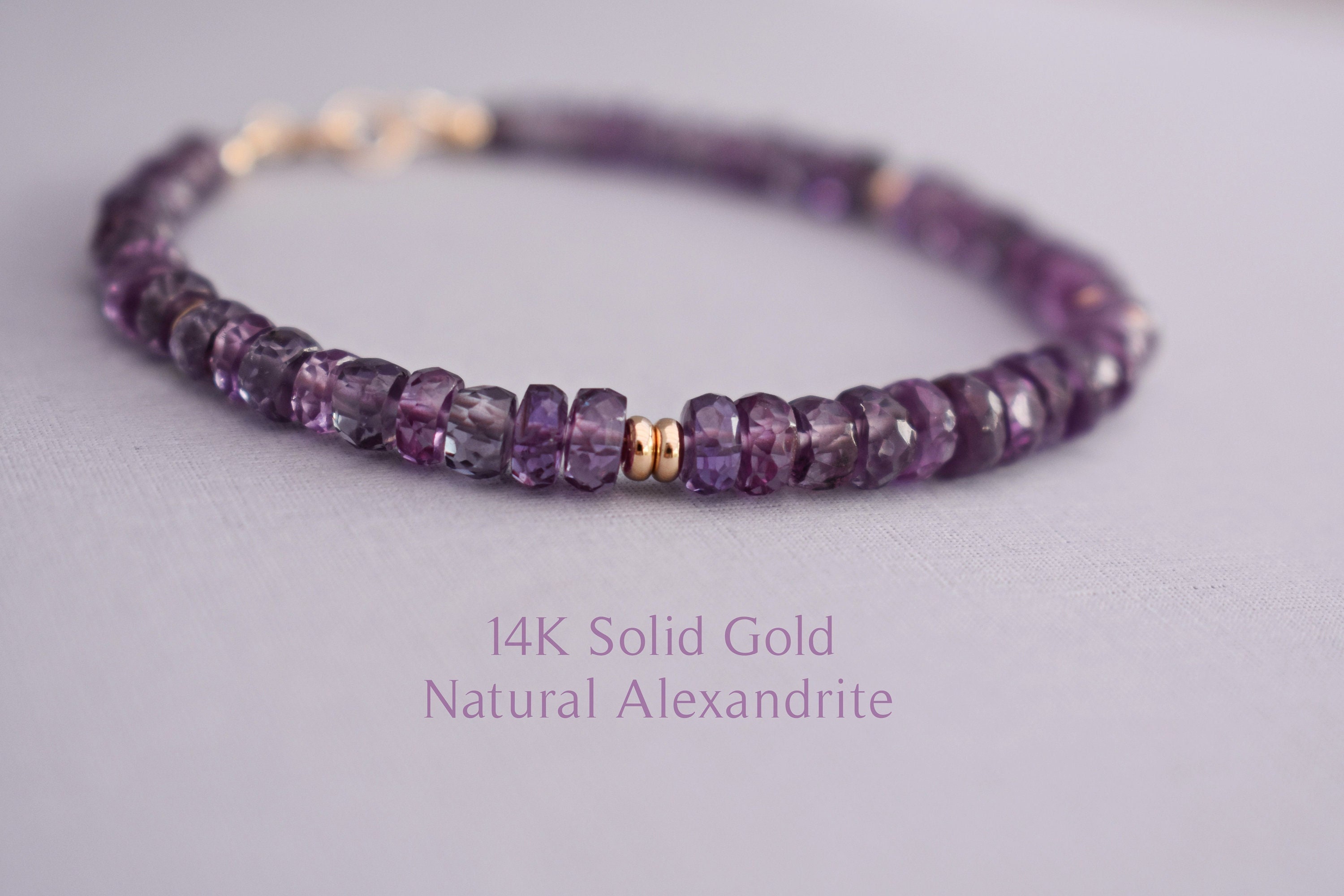 14k Solid Gold Alexandrite Bracelet - Natural Alexandrite Solid Gold Bracelet - June Birthstone Bracelet - June Birthday - Alexandrite Gifts