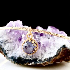 3 Ct Alexandrite Royal Charm Bangle | Personalized June Birthstone Gift for Mom, Wife, Sister | Purple Gem Bracelet | 14Kt Gold Filled Gift