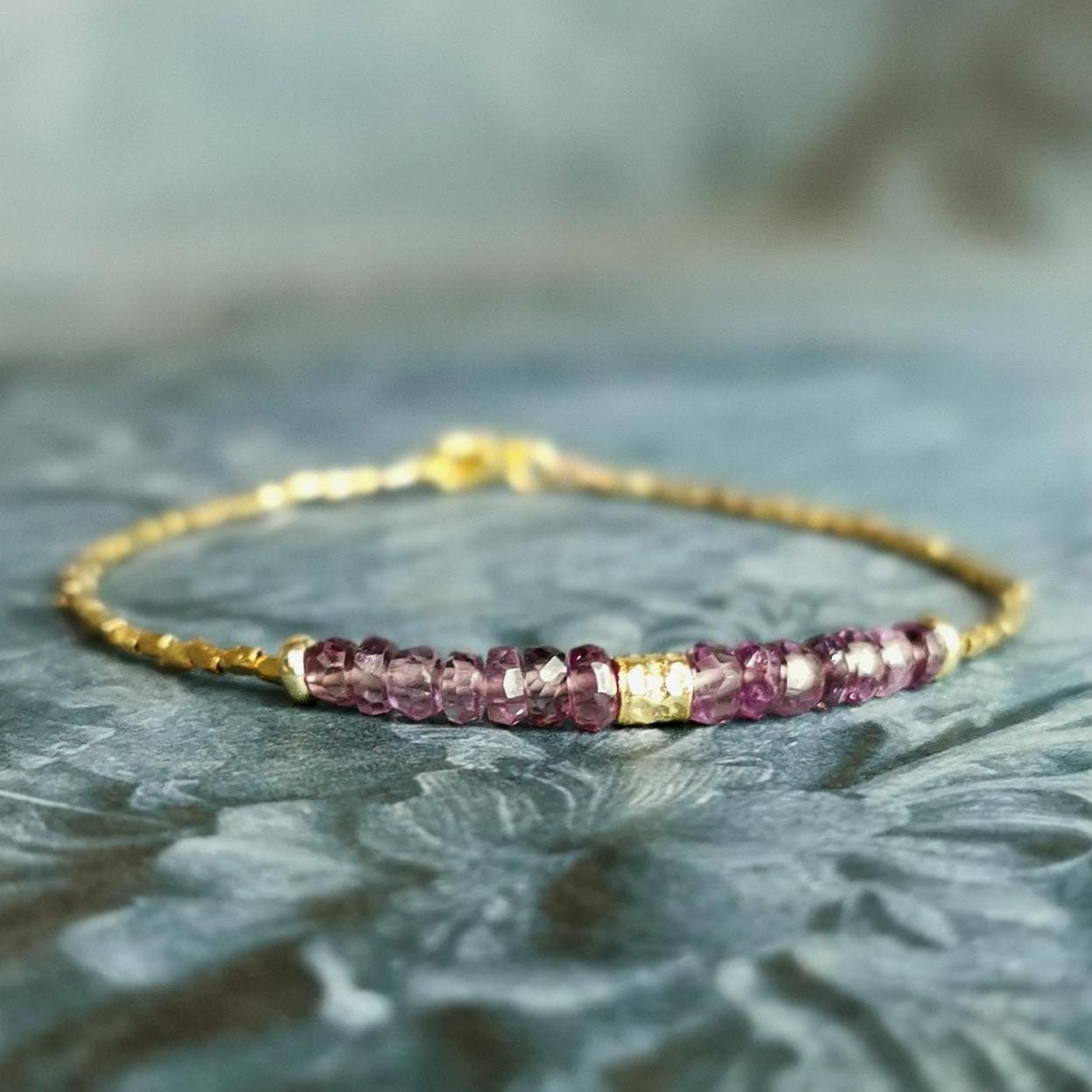 Alexandrite And 24k Gold Vermeil Beads Bracelet Chrysoberyl Jewelry June Birthstone Gifts For Her Good Luck Abundance Love
