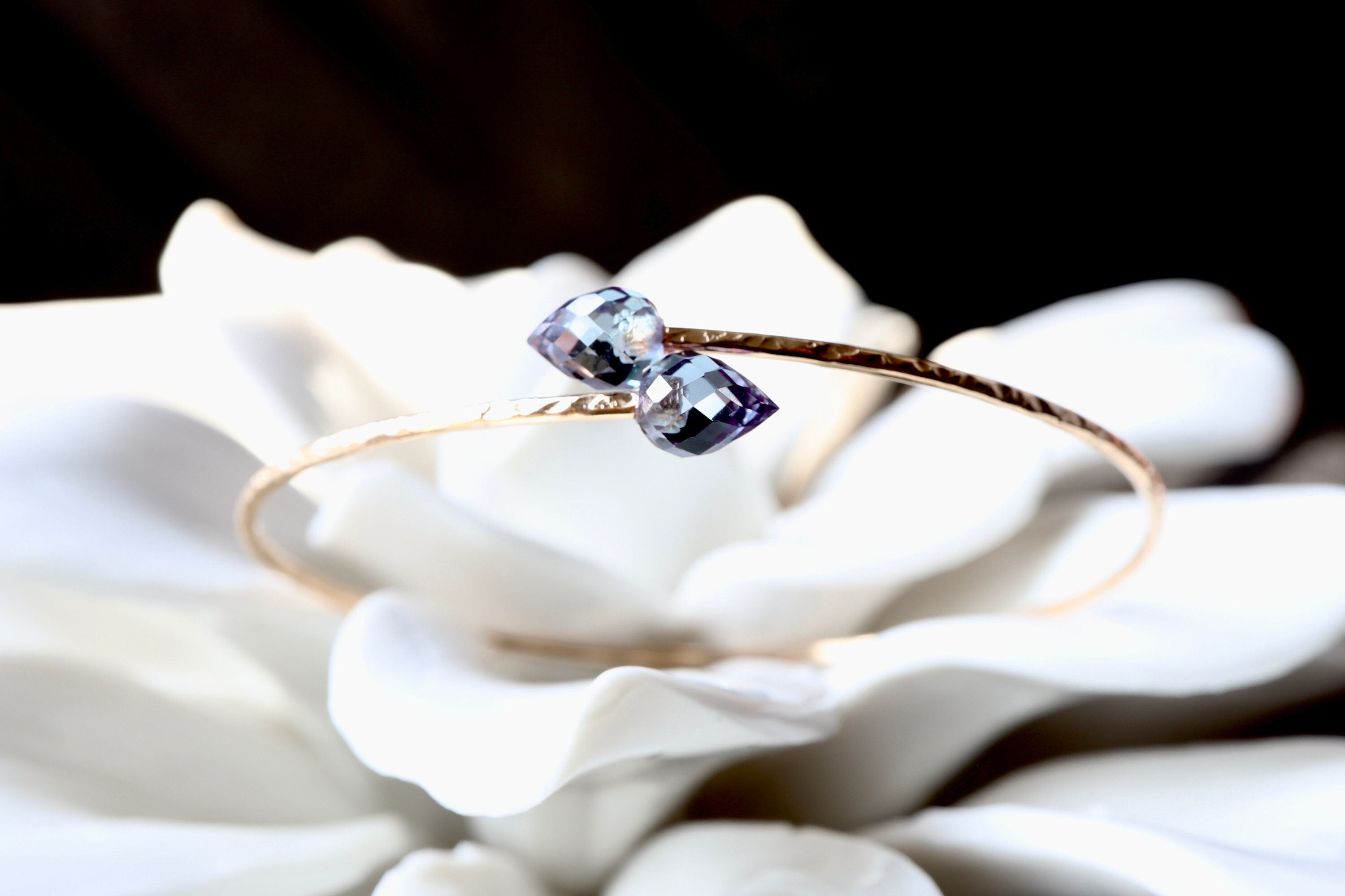 Delicate Alexandrite Teardrop Bypass Bracelet | 14k Gf Or Sterling Silver June Birthday Birthstone Bangle | June Twins Push Present For Mom