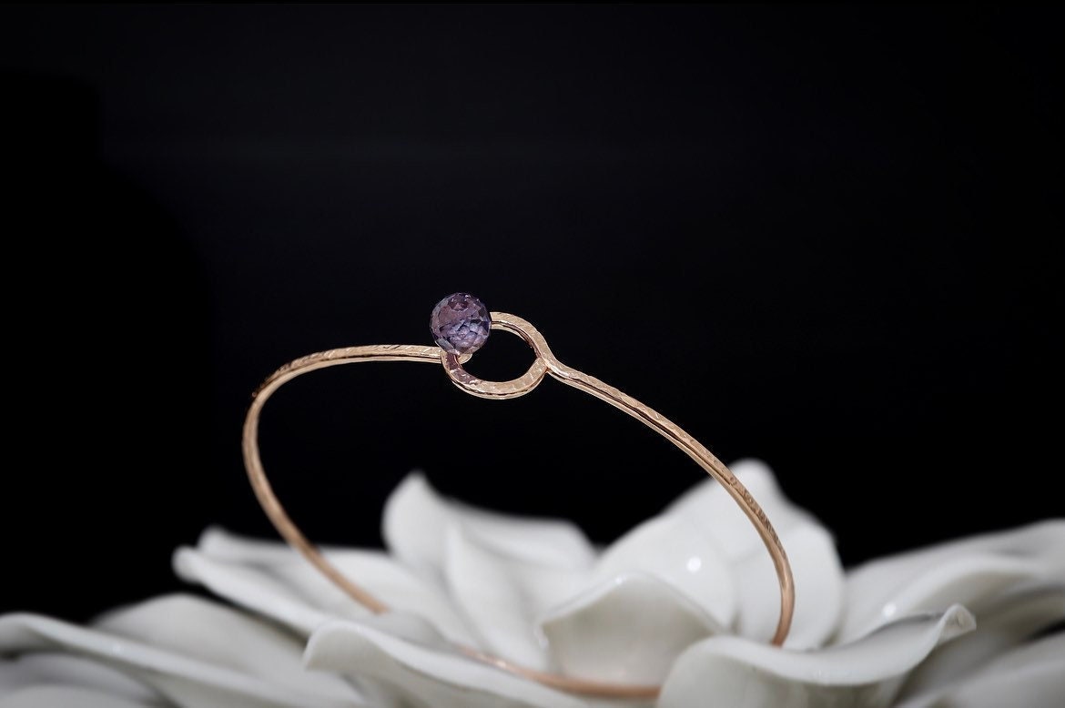 Alexandrite Orbit Bangle - June Birthstone Bracelet Available In 14k Gold Filled And Sterling Silver
