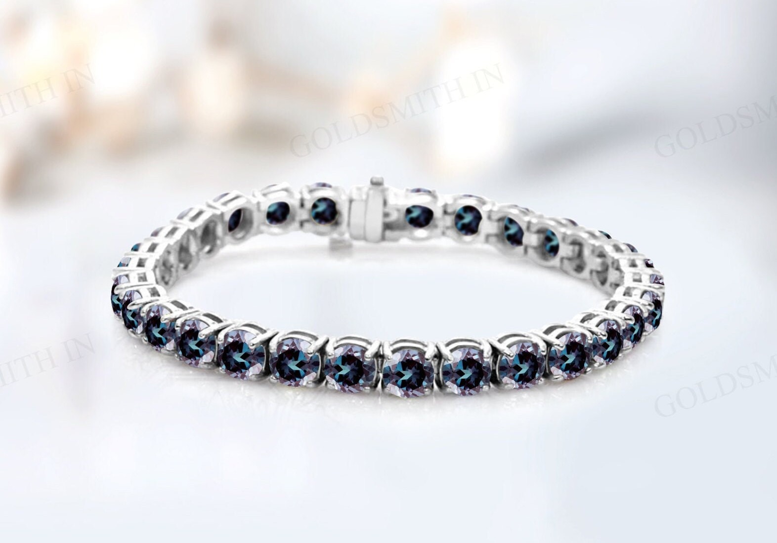 Unique Alexandrite Bracelet For Women 14k Rose Gold Tennis Bracelet Handmade Bracelet Anniversary Gift For Her Round Cut Tennis Bracelet