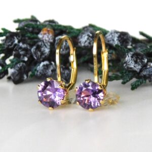 Alexandrite 6mm Drop Earrings: Purple to Pink Color Change, Gold Filled, June Birthstone