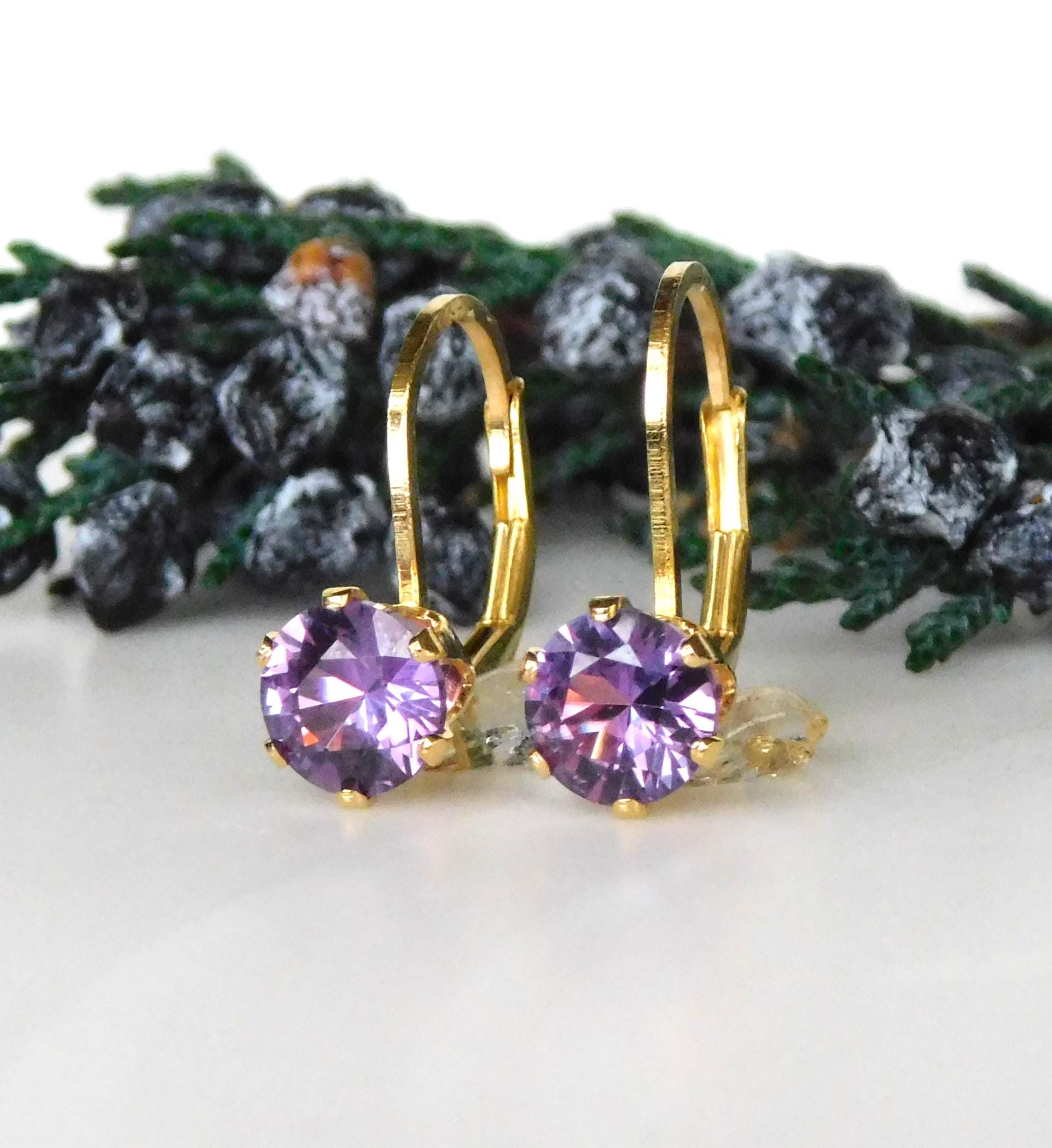 Alexandrite 6mm Drop Earrings: Purple To Pink Color Change, Gold Filled, June Birthstone