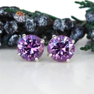 Alexandrite 8mm Stud Earrings: Purple to Pink Color Change, Sterling Silver, June Birthstone