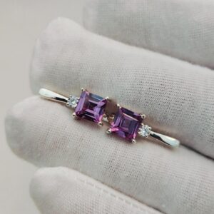 Alexandrite Earrings 925 silver earrings, latch back alexandrite earrings Square cut alexandrite earrings, Russian lock alexandrite earrings