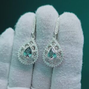 Alexandrite earrings, 925 sterling silver earrings, lab created alexandrite earrings, alexandrite drop earrings, pear alexandrite earrings