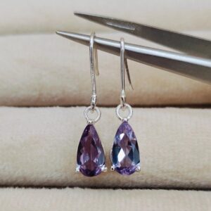 Alexandrite earrings, 925 sterling silver earrings, Pear cut alexandrite earrings alexandrite drop earrings lab grown alexandrite earring