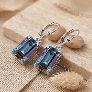 925 Sterling Silver Multicolor Alexandrite Dangle Earrings June Birthstone Women Promise Gift For Her Emerald Cut Gemstone Designer Earring