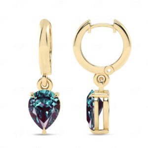 Art Deco Alexandrite Tear Drop Earrings For Women 14k Gold Alexandrite Hoop Earrings Unique Dangle Drop Wedding Earrings Anniversary Gift