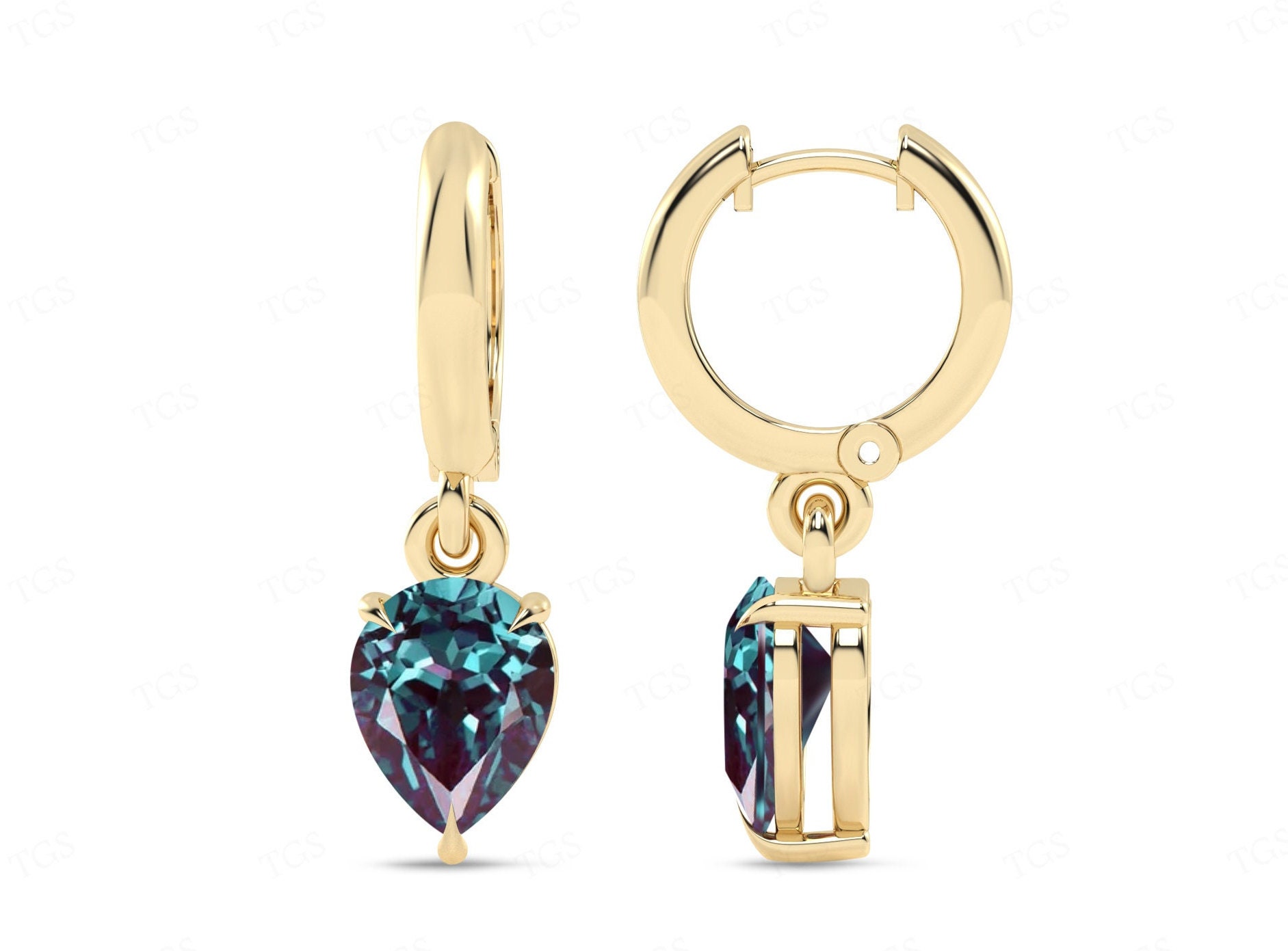 Art Deco Alexandrite Tear Drop Earrings For Women 14k Gold Alexandrite Hoop Earrings Unique Dangle Drop Wedding Earrings Anniversary Gift