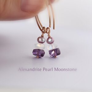 Beaded Alexandrite Earrings - June Birthstone Earrings - June Birthday Earrings - Alexandrite Earrings - Dainty Dangle Earrings