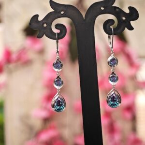 Alexandrite Dangle Earrings For Women 925 Silver Alexandrite Wedding Earrings Multi Stone Long Earring Unique Statement Bridal Drop Earrings