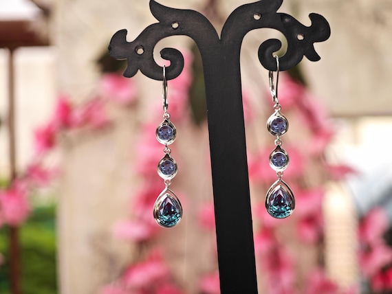Alexandrite Dangle Earrings For Women 925 Silver Alexandrite Wedding Earrings Multi Stone Long Earring Unique Statement Bridal Drop Earrings Alexandrite Dangle Earrings For Women 925 Silver Alexandrite Wedding Earrings Multi Stone Long Earring Unique Statement Bridal Drop Earrings