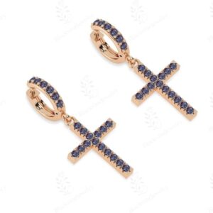 Alexandrite Gemstone Cross Earrings For Women 925 Sterling Silver Hoop Cross Earrings Vintage Cross Religious Dangle Earrings Gift For Her