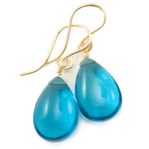 Hot Blue Sim Alexandrite Earrings Smooth Teardrop Briolette  Large Drop Sterling Silver or 14k Solid Yellow Gold or Filled Pear Simple Drops