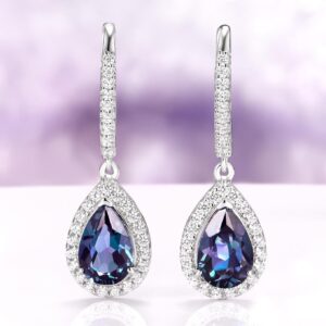 Lab Grown Alexandrite Drop Earrings in 925 Sterling Silver Dainty Teardrop Dangle Bridal Earrings- June Birthstone- Anniversary Gift For Her