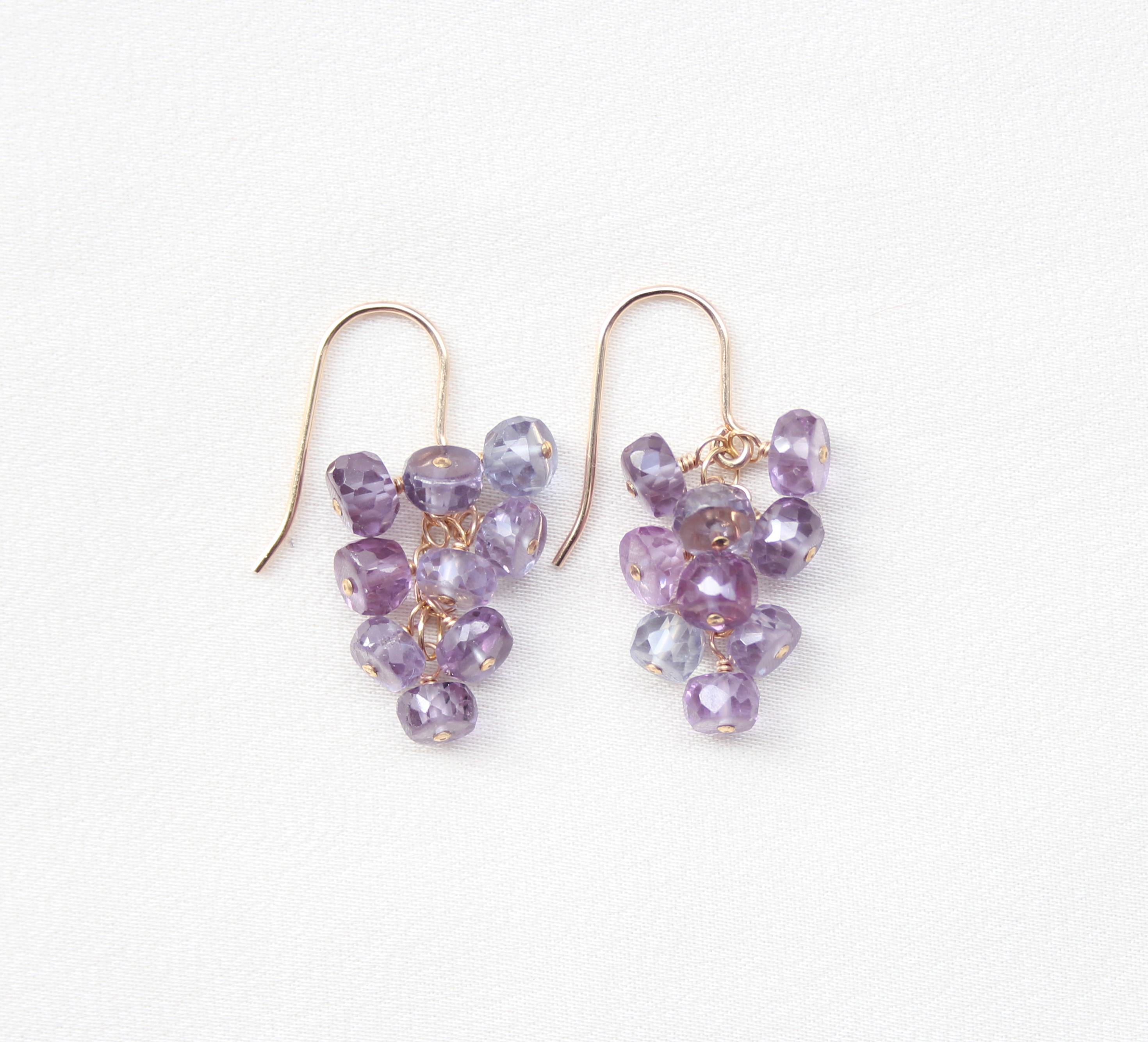 Purple Alexandrite Cluster Earrings: 14k Gold Filled, Elegant Cascade Earrings