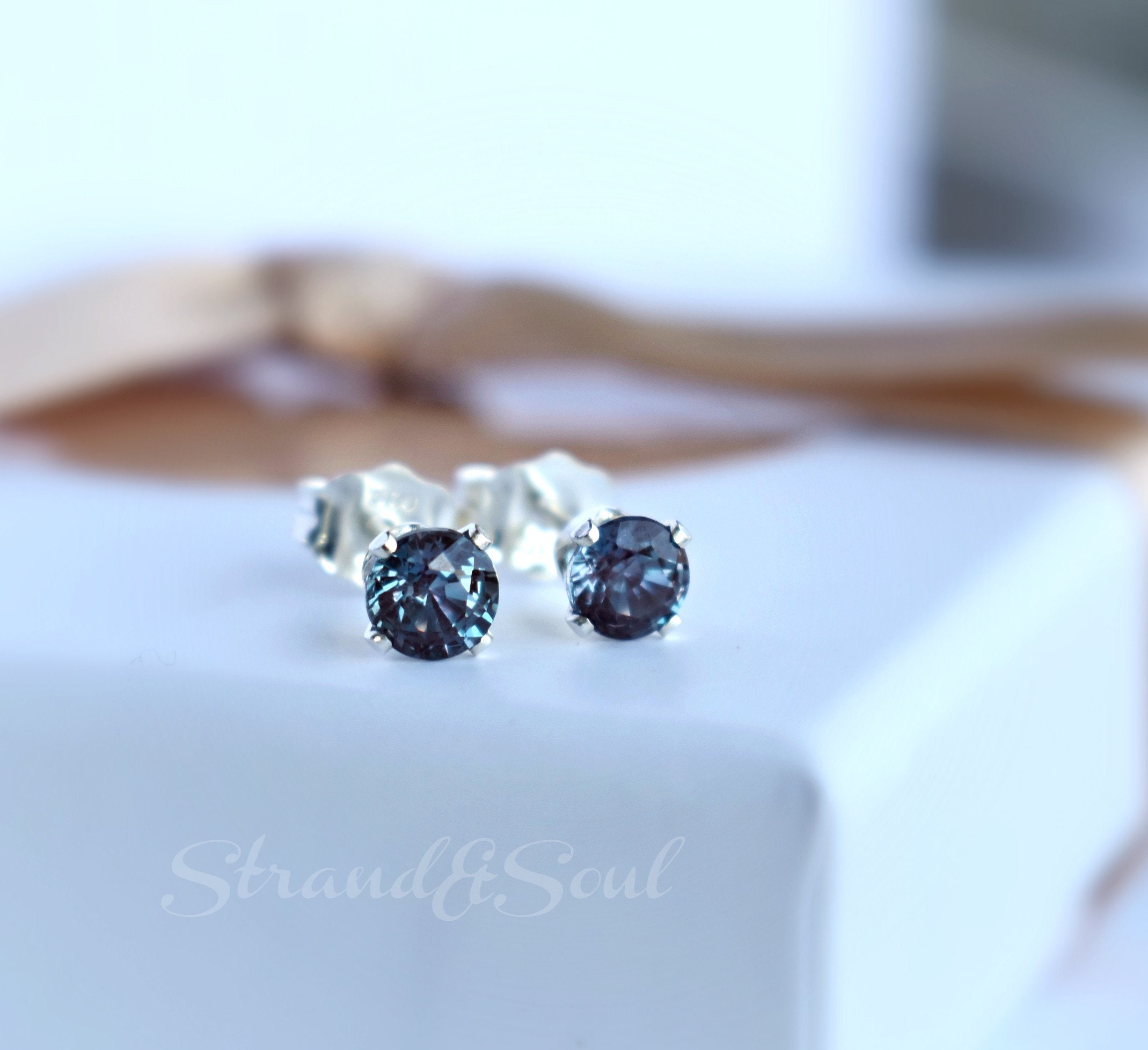 Silver Alexandrite Studs - Alexandrite Studs In Silver - June Birthstone Earrings - June Birthday Studs - Colour Changing Alexandrite Studs