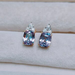 Alexandrite Stud Earrings 14k Gold Stud Earrings Cushion cut Alexandrite stud earrings color change stone stud lab grown Alexandrite