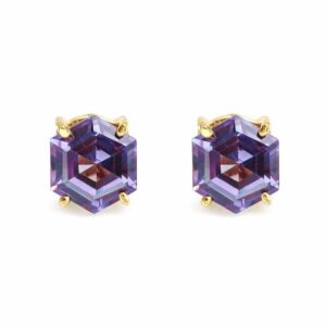 Alexandrite Stud Earrings: 8mm Hexagon, Sterling Silver Studs - Wedding Gift