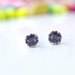 Alexandrite Stud Earrings For Her 14k Gold Alexandrite Minimalist Earrings Antique Dainty Statement Earrings 925 Silver Alexandrite Earrings