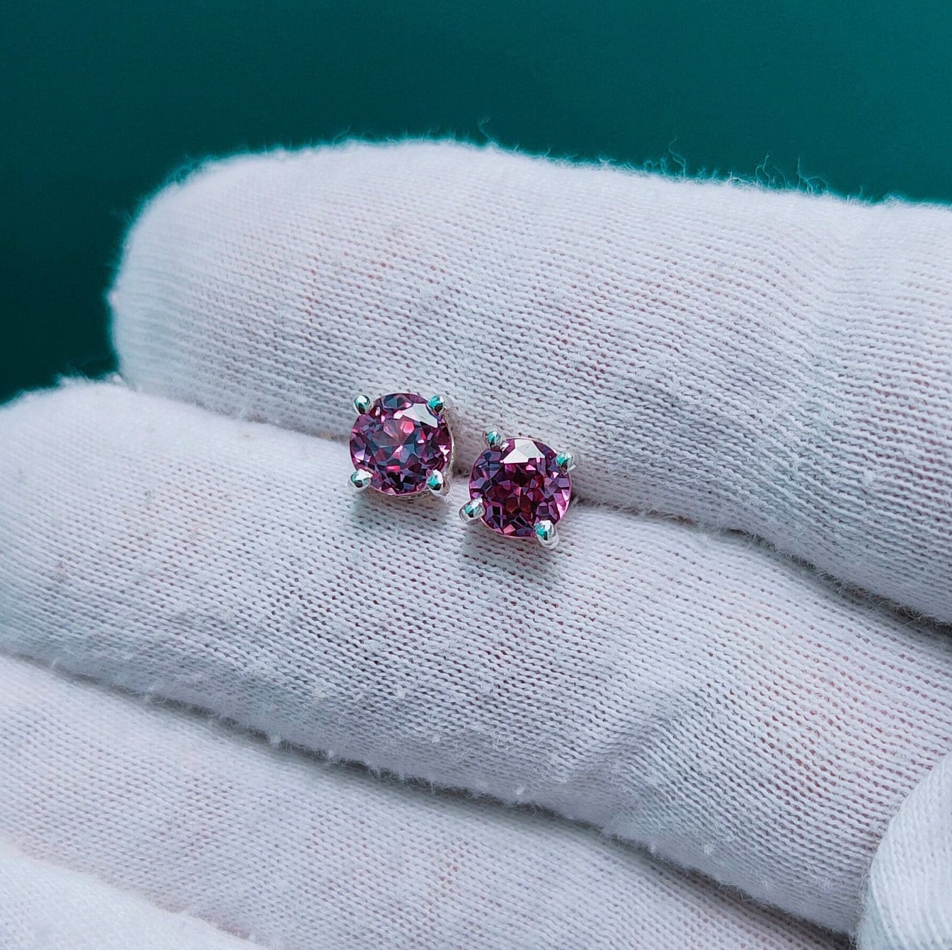 Alexandrite Stud Earrings, Lab Created Alexandrite Stud Earrings, 925 Sterling Silver Earrings, Round Cut Alexandrite Earrings