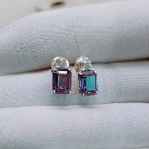 Alexandrite stud earrings, lab created alexandrite stud earrings, 925 sterling silver earrings, octagon alexandrite earrings