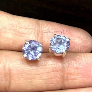 Alexandrite Stud Earrings: Round Purple Stone, 925 Sterling Silver