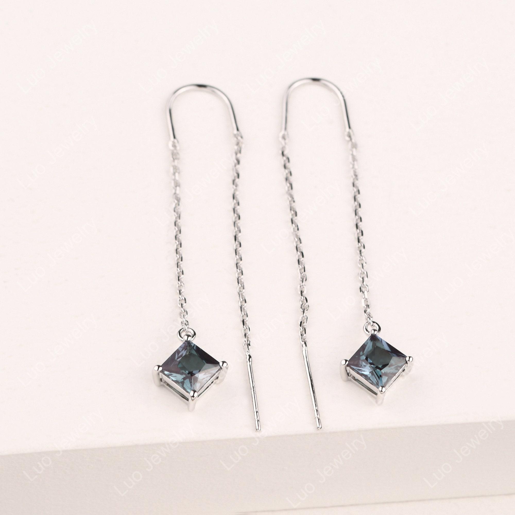 Unique Alexandrite Dangle And Drop Earrings, Princess Cut 1.20 Carats, Kite Set Silver Earrings, June Birthstone