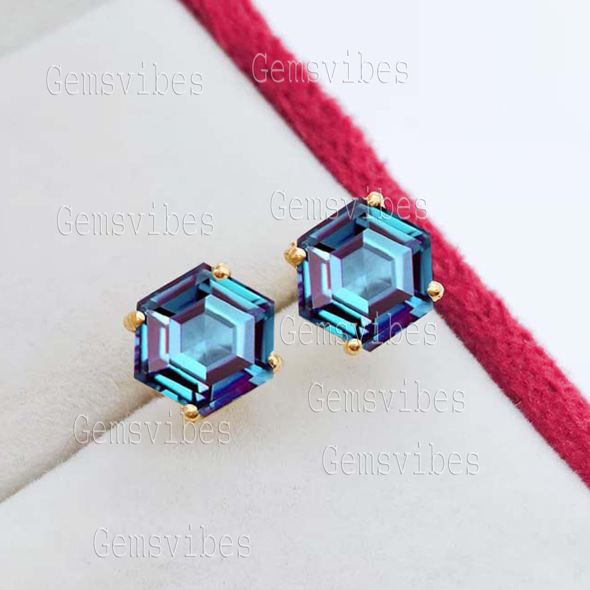 Vintage Alexandrite Earrings, 925 Sterling Silver Hexagon Handmade Earrings