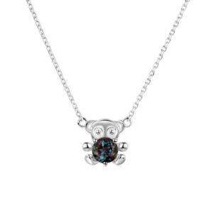 Bear Alexandrite Necklace, Round Shape, June Birthstone Necklace, Sterling Silver Prong Setting, Gift For Her Bear Alexandrite Necklace, Round Shape, June Birthstone Necklace, Sterling Silver Prong Setting, Gift For Her