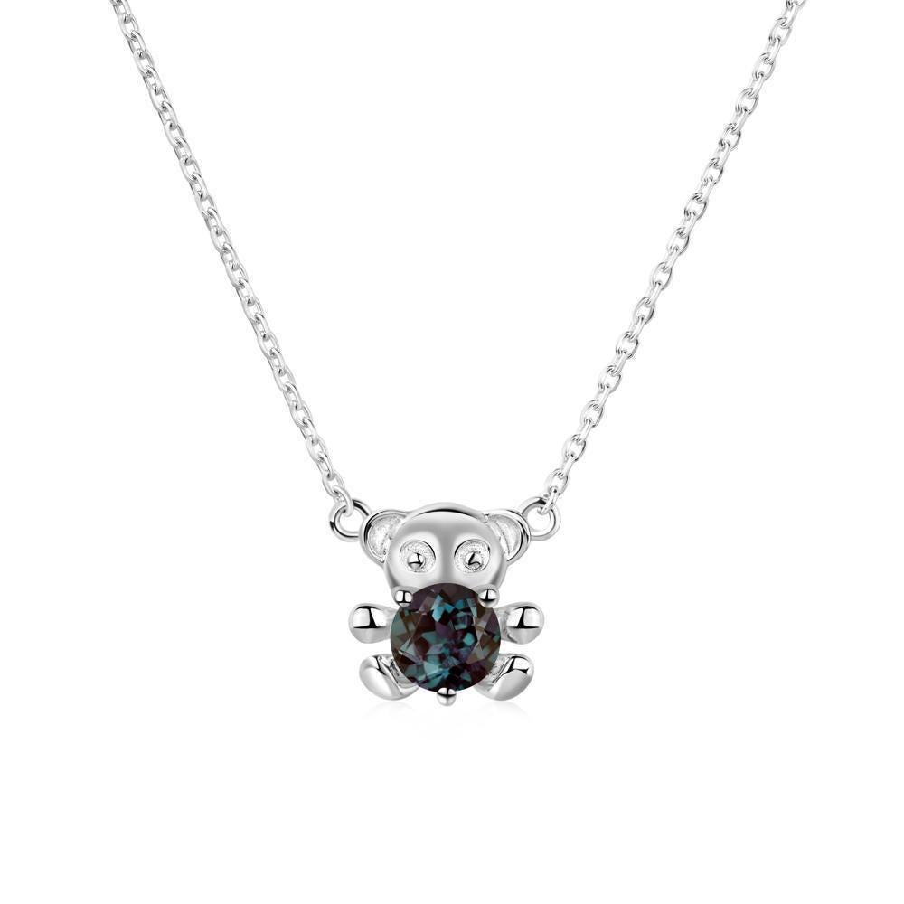 Bear Alexandrite Necklace, Round Shape, June Birthstone Necklace, Sterling Silver Prong Setting, Gift For Her Bear Alexandrite Necklace, Round Shape, June Birthstone Necklace, Sterling Silver Prong Setting, Gift For Her