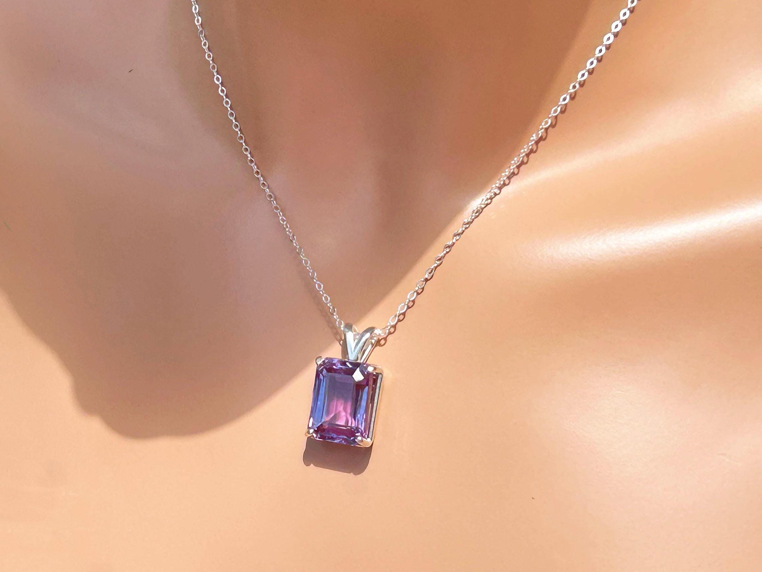 Color Changing Alexandrite Necklace / June / Sterling Silver / 9.5 To 12 Ct Extra Facets 13 To 14 X 8 To 10mm / Lab Grown No Flaws Color Changing Alexandrite Necklace / June / Sterling Silver / 9.5 To 12 Ct Extra Facets 13 To 14 X 8 To 10mm / Lab Grown No Flaws