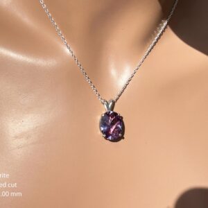 Color Changing Alexandrite Necklace / June / Sterling Silver / 10+ Ct Checkered Extra Facets 15.33 X 12mm / Lab Grown No Flaws Color Changing Alexandrite Necklace / June / Sterling Silver / 10+ Ct Checkered Extra Facets 15.33 X 12mm / Lab Grown No Flaws