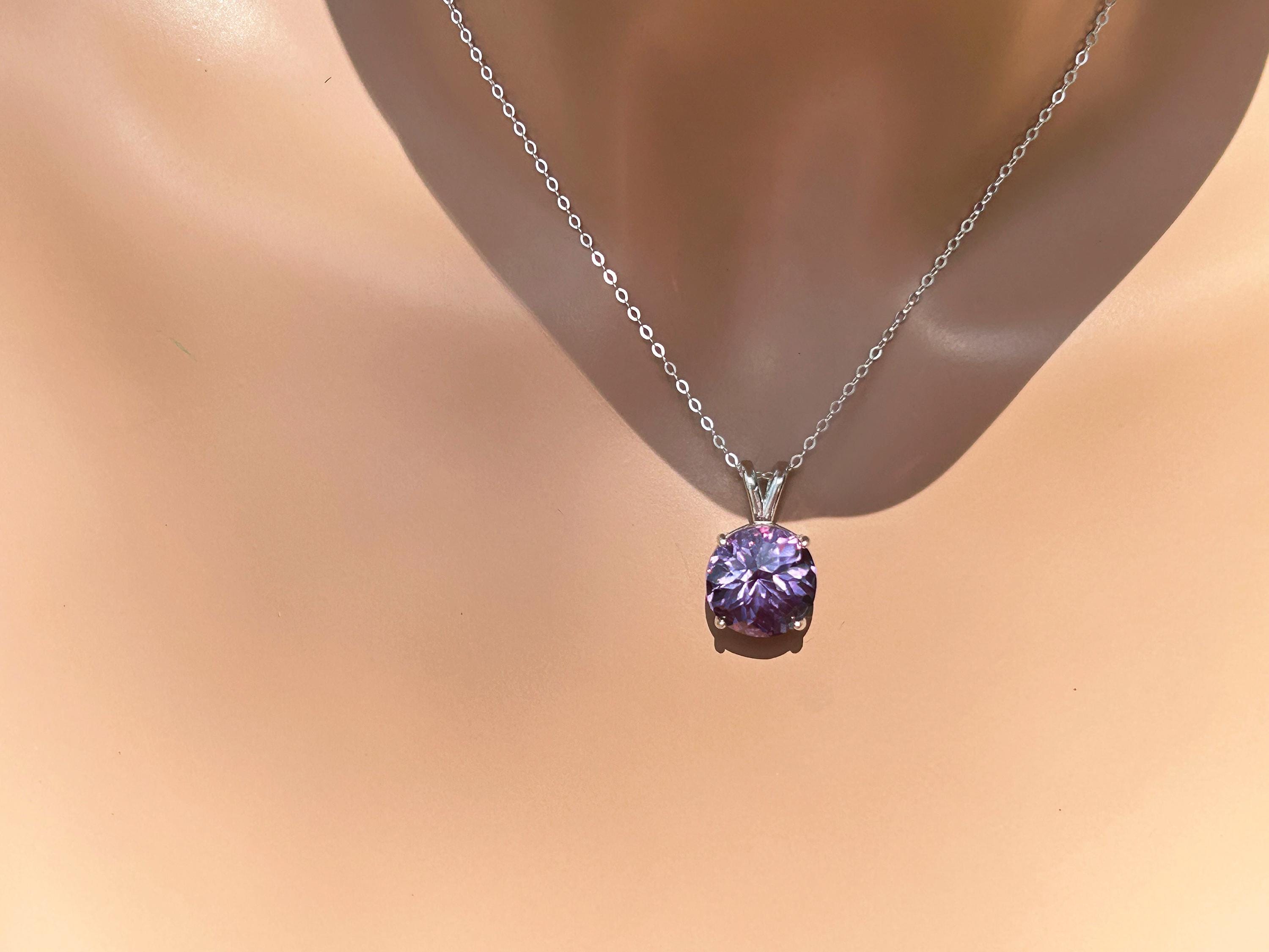 1/2 Inch Alexandrite Hand Cut Necklace/ Micro Facets For Extra Sparkle / June Purple To Blue/sterling Silver/ Very Clear Flawless Lab Grown 1/2 Inch Alexandrite Hand Cut Necklace/ Micro Facets For Extra Sparkle / June Purple To Blue/sterling Silver/ Very Clear Flawless Lab Grown